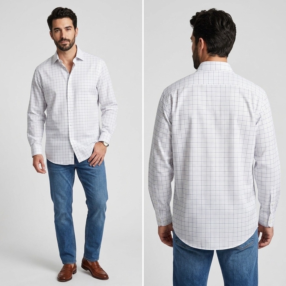 Brooks Brothers 1818 Regular Fit Non-Iron Dress Shirt 17 34/35 White Windowpane